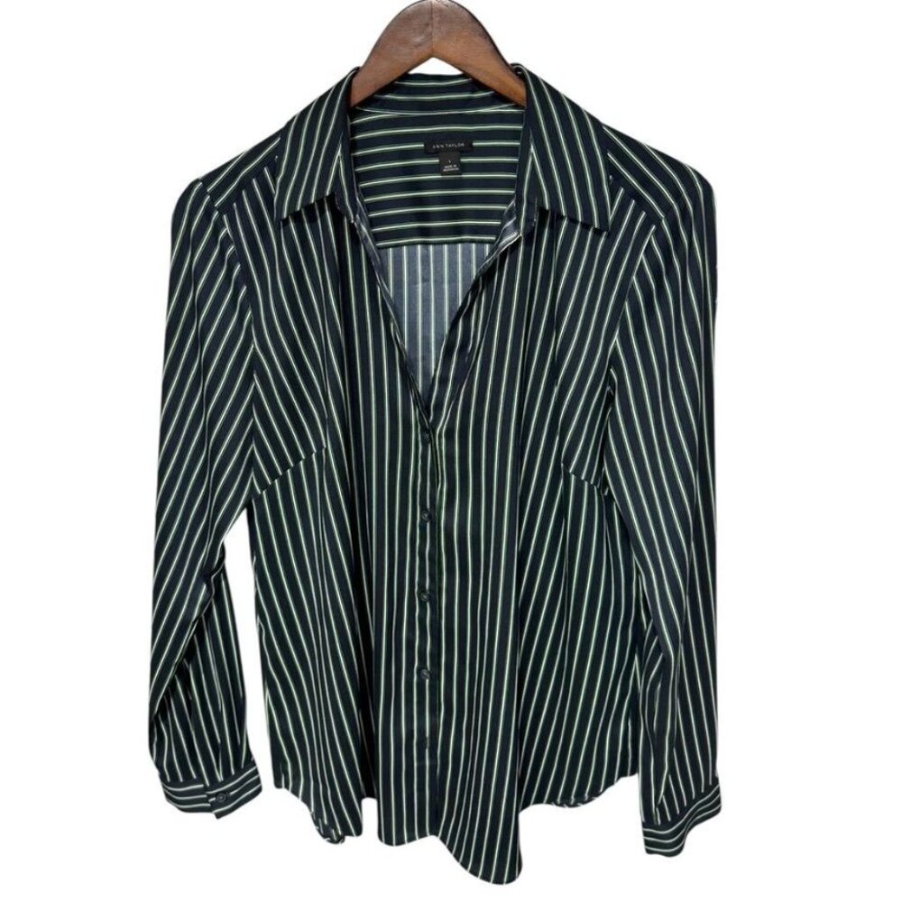 Ann Taylor Striped Blouse Blue Size Large